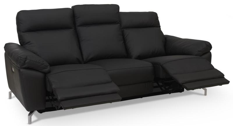 Selma 3-personers sofa i sort læder med elevation