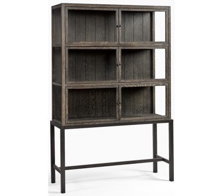 Egetræ Metal Glas H175 Antik Sort Gråbejset Vitrineskab
