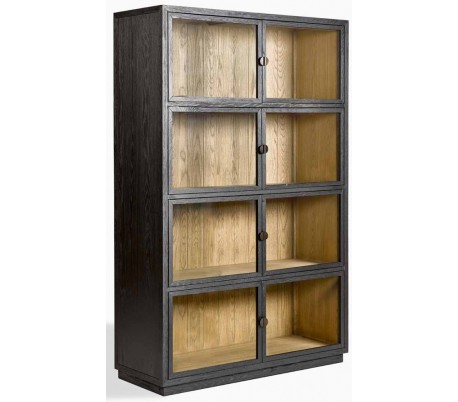 Egetræ Glas H185 Antik Sort Børstet Vitrineskab